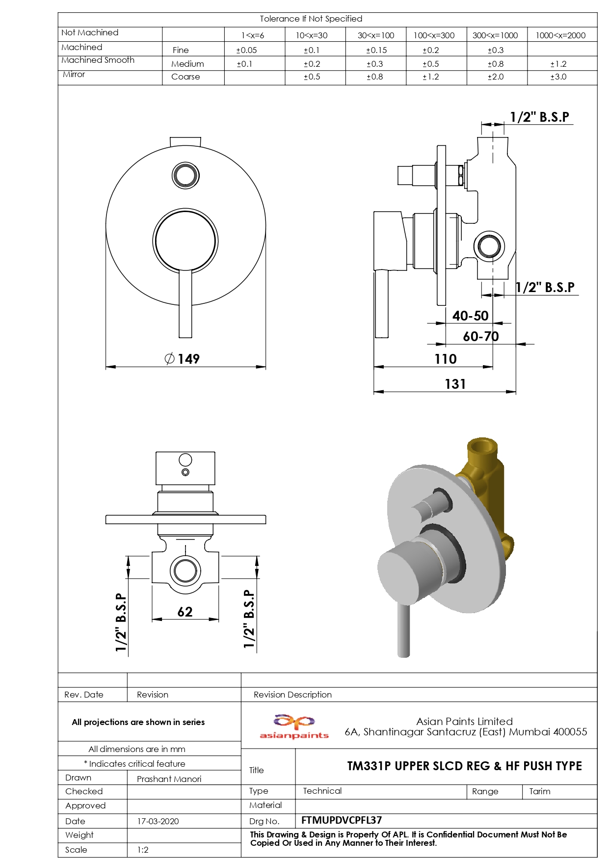 Single Lever Concealed Diverter push upper